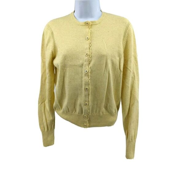 Cabi Cardigan Sweater Yellow Size Medium Lace Confetti Sunny Sunshine Academia - Picture 4 of 14